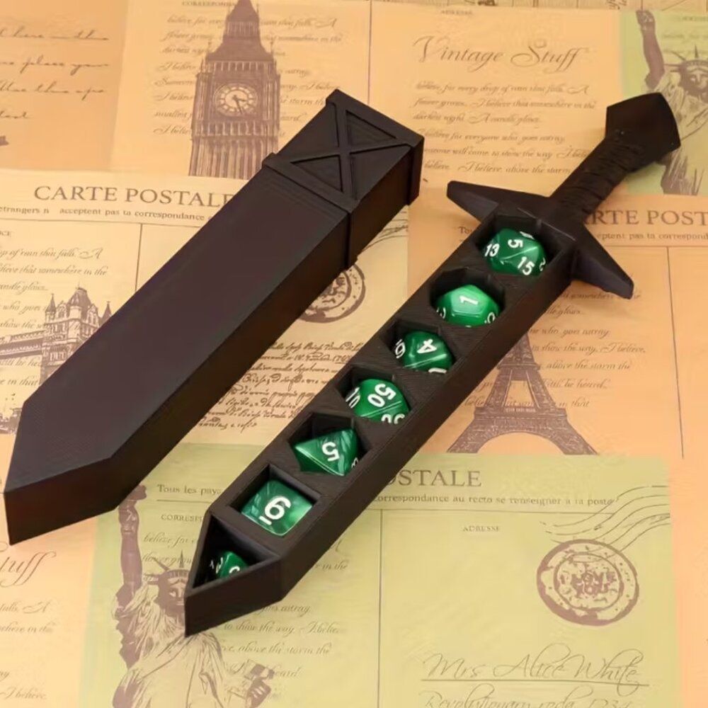 7 Dice w/Anime-Themed RPG Dice Sword Game System ABS Plastic Dice Storage Case